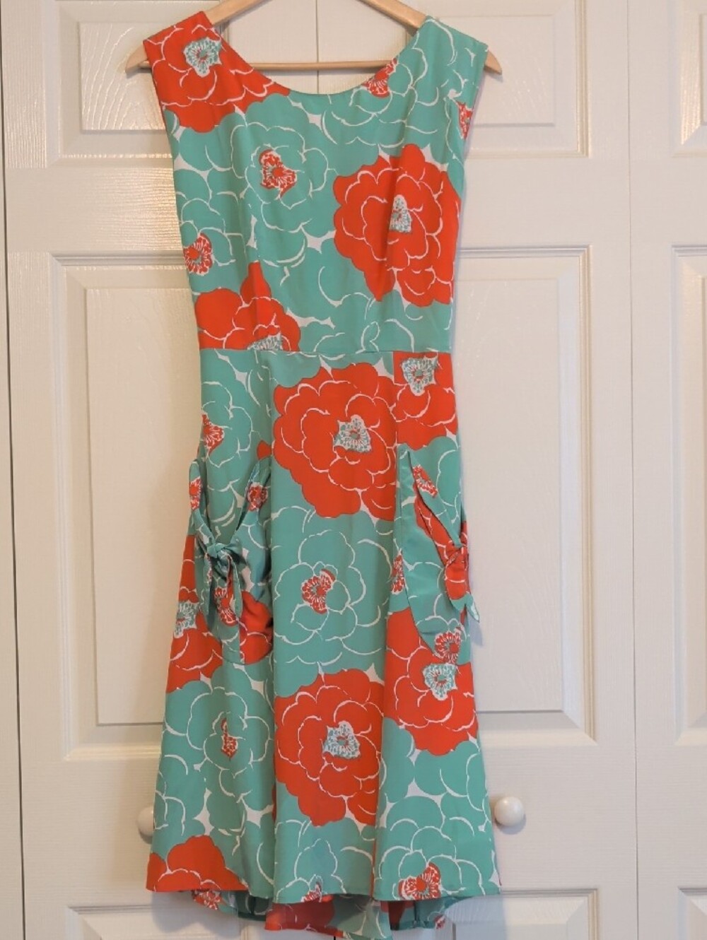 Anthropologie Corey Lynn Calter Sweptback Floral Green Coral Dress Silk Keyhole
